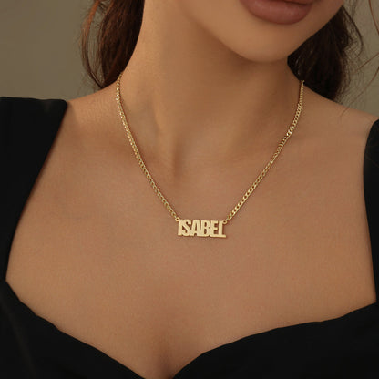 Laura Block Name Necklace w/ Cuban Chain