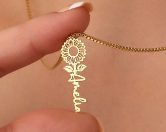 Zoey Personalized Sunflower Name Necklace