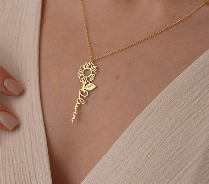 Zoey Personalized Sunflower Name Necklace