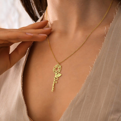 Zoey Personalized Sunflower Name Necklace