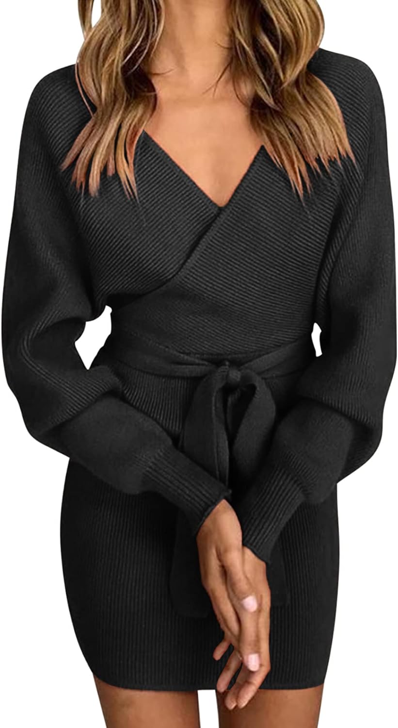 Robe Pull Femme Elégant Robe Tricoté Col V