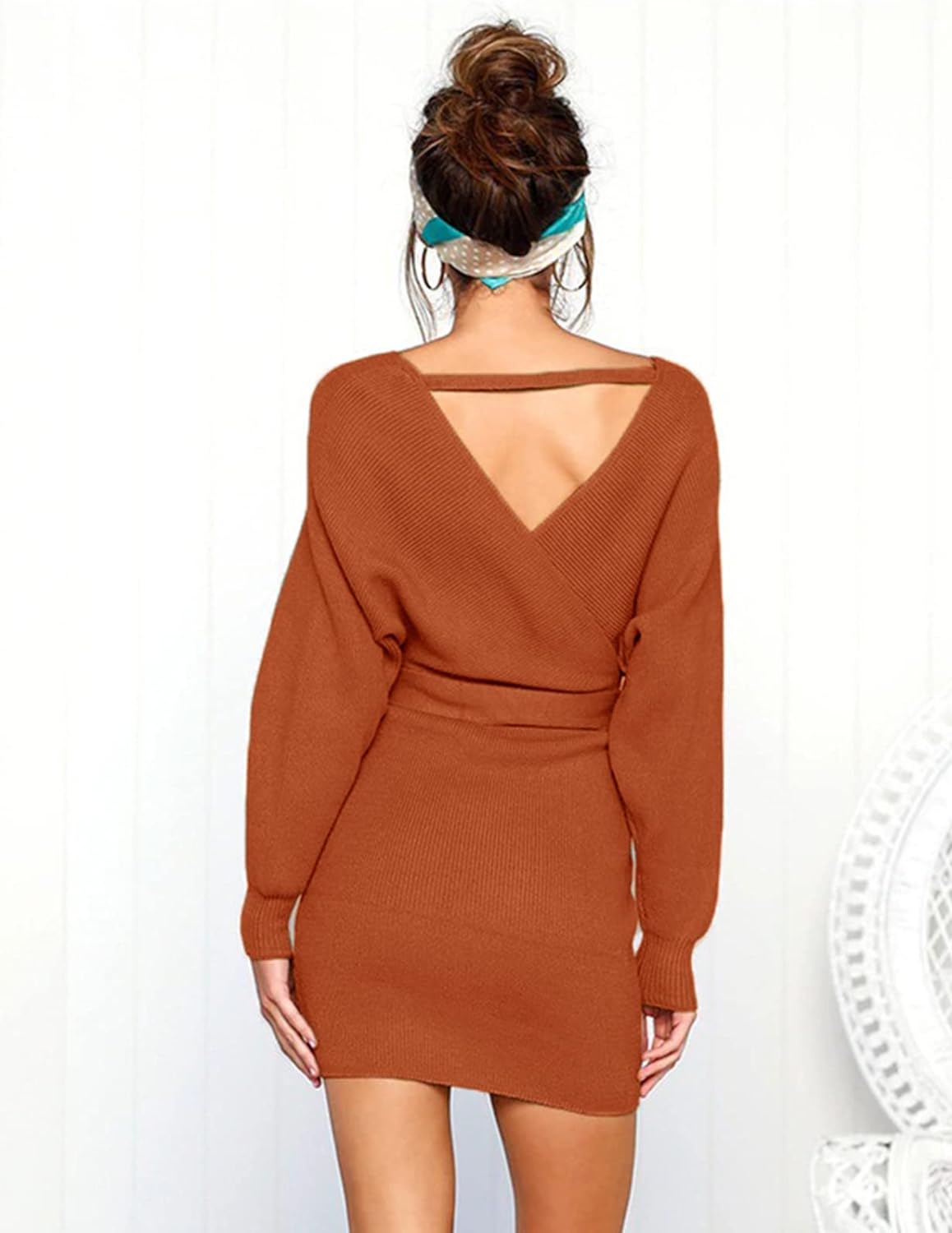 Robe Pull Femme Elégant Robe Tricoté Col V