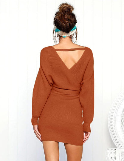 Robe Pull Femme Elégant Robe Tricoté Col V