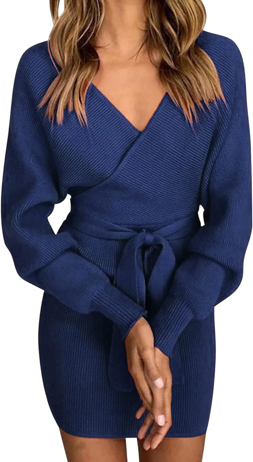 Robe Pull Femme Elégant Robe Tricoté Col V