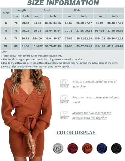 Robe Pull Femme Elégant Robe Tricoté Col V